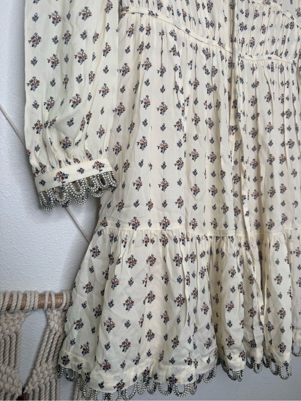 Rhode Dress Rhedyn Cream Floral Print Tie Front Stitching Accents sz 4 - Picture 5 of 9